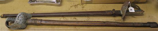 2 swords with leather scabbards